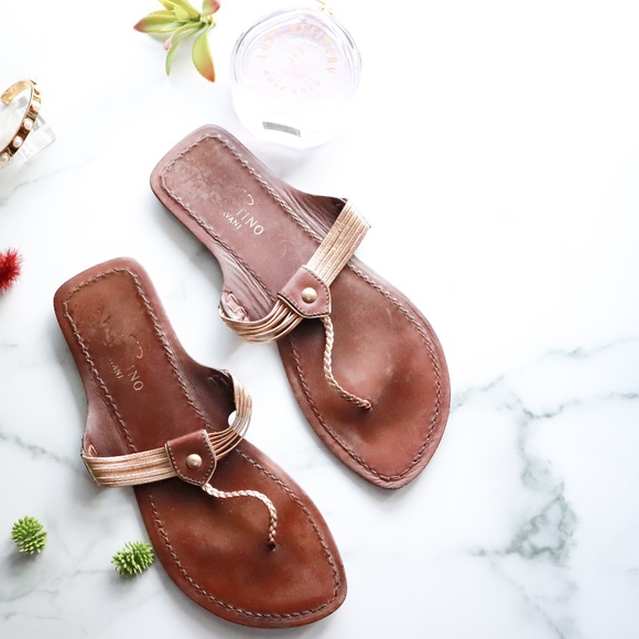 Valentino Shoes - VALENTINO leather flipflop sandals gold brown